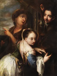 Young Girl Next to Her Mother and a Boy
